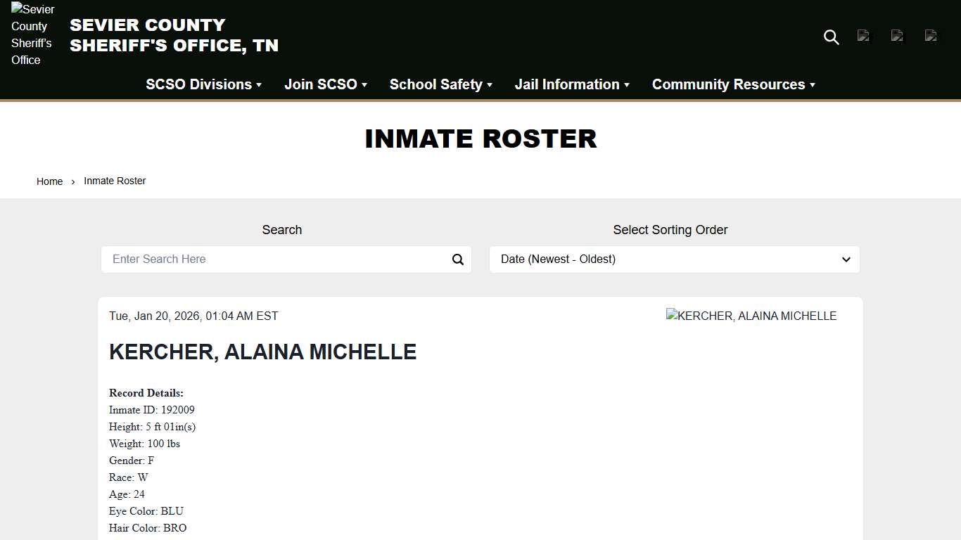 Inmate Roster | Sevier County Sheriff’s Office
